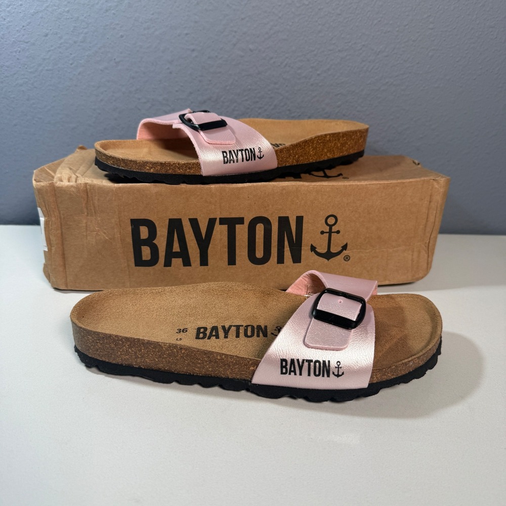 Bayton Zephyr Sandals Women Size 36 Rose Pink New Metallic Slide Cork Spain